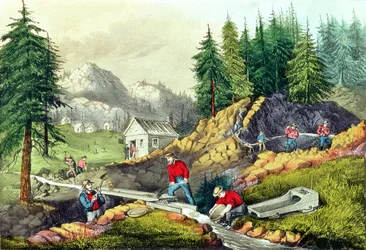 Auro Mining i Kalefonia, lomia e Currier und Ives, 1861 (tagai foi 166069 und 32910)swed